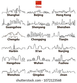 China cities skylines vector outline icons