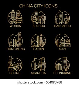 China city icon set. Vector