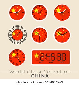China clock : Set of national flag clock : Vector Illustration