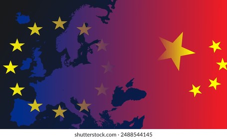 China CN and EU Europe Union flags  background, banner, wallpaper for text. Cooperation, partnership, trade, competition, import duty  template web