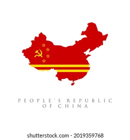 China Communist Flag Map. Isolated On White Background. Chinese Communist Party