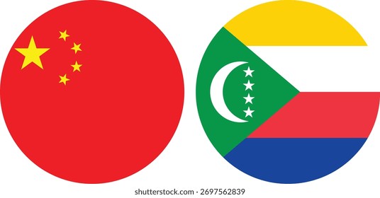 China and Comoros circular flag vector with transparent background 