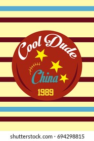 china cool dude,t-shirt print poster vector illustration