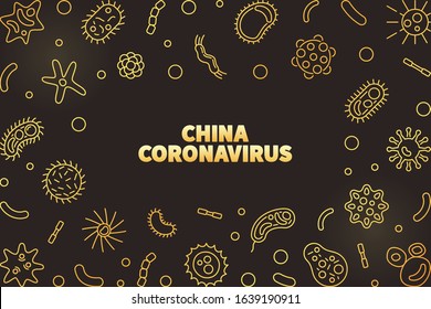 China Coronavirus Virus vector concept golden outline frame or illustration on dark background