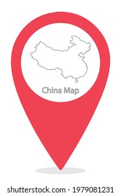 China Country Border Map in Location Icon.