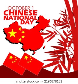 China country map and flags with bold text and bamboo trees on white background to commemorate Chinese National Day on October 1