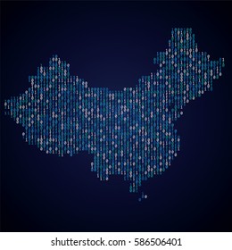 China country map made from binary code numbers. 

