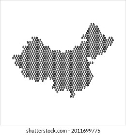 Mapa del país de China hecho con el logo de la moneda criptográfica de bitcoin