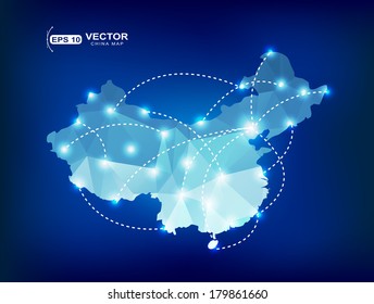 China Country Map Polygonal With Spot Lights Places