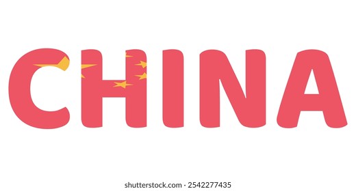 The China Country name is displayed in Capital and Brave Letters. Each letter is filled with the color and symbol of the Chinese flag.