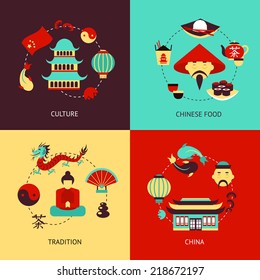 China culture chinese food tradition flat icons illustration set isolated vector illustration