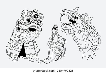 china culture of sketch and drawing ink for art print, painting, travel card. china dragon barong sai of sketch drawing ink. china culture ink drawing