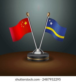 China and Curacao table flags relation with gradient backgrund