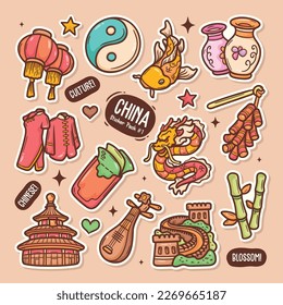 China Cute Doodle Vector Sticker Collection 