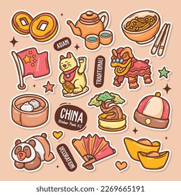 China Cute Doodle Vector Sticker Collection 