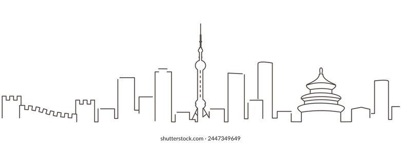 China Dark Line Simple Minimalist Skyline With White Background