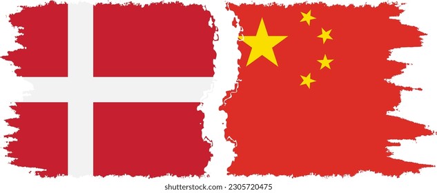 China and Denmark grunge flags connection, vector