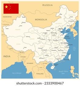 China - mapa detallado con divisiones administrativas y bandera del país. Ilustración del vector