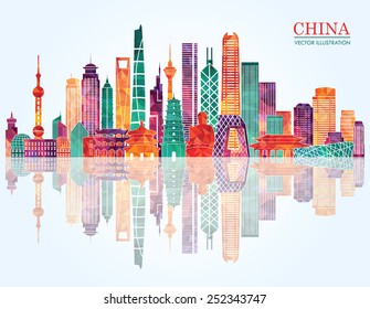 China Detailed Skyline. Vector Illustration