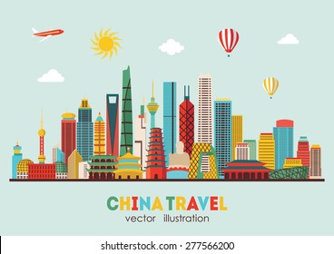 China detailed skyline. Vector illustration