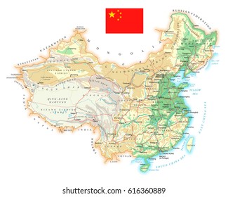 China - detailed topographic map - vector illustration