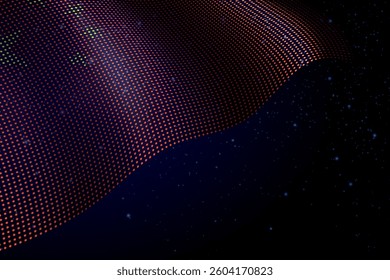 China digital flag made of dots, waving over a starry dark background