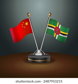 China- und Dominica-Tabellenflaggenbeziehung mit Farbverlaufhintergrund