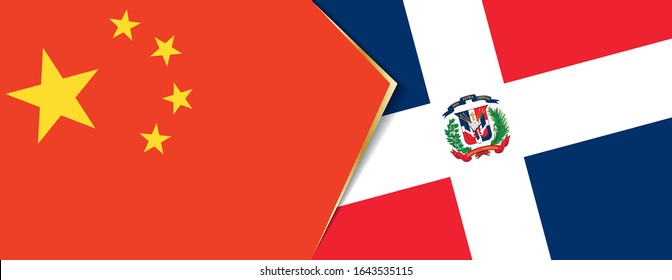 China und die Dominikanische Republik sind Flaggen, zwei Vektorillustrationen Flaggen Symbol für Beziehung oder Konfrontation.