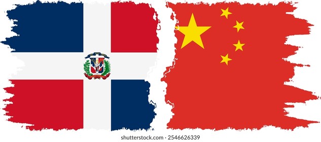 China and Dominican Republic grunge flags connection, vector