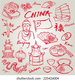 China doodle icons set