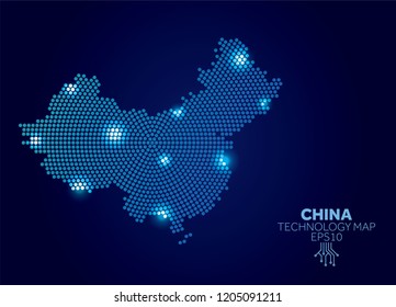 China dotted technology map. Modern data communication concept