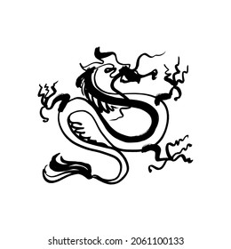 China dragon brush ink art. Chinese calligraphy magic Horoscope animal design.