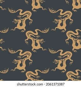 China dragon brush ink seamless pattern. Chinese dragons calligraphy magic Horoscope animal design.