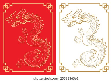 china dragão cartão desenho vermelho ouro branco