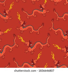 China Dragon hand drawn seamless vector pattern