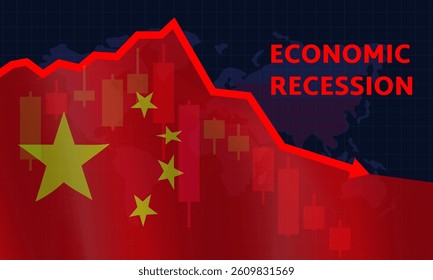 china economic recession graph down financial  crisis concept vector illuistration 
