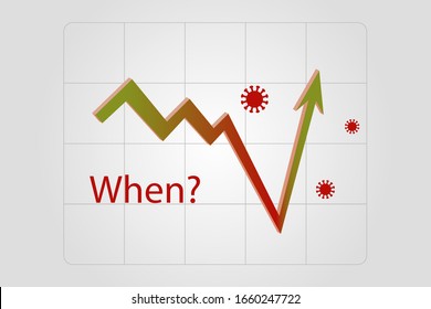 Economía china con coronavirus, tendencia a la baja de los instrumentos financieros, presentación de los datos diarios de precios del mercado de valores, cotizaciones después de vencer virus. Pandemia del virus ncov corona chino. Vector 3D