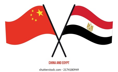 China and Egypt Flags Crossed And Waving Flat Style. Official Proportion. Correct Colors.