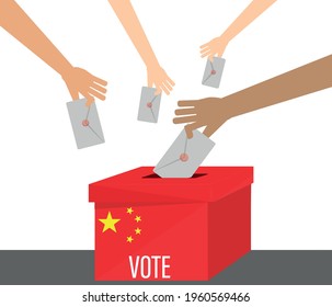 China Elections Vote Box Vector Work. People voting.