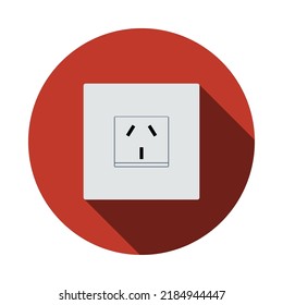 China Electrical Socket Icon. Flat Circle Stencil Design With Long Shadow. Vector Illustration.