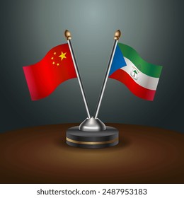 China and Equatorial Guinea table flags relation with gradient backgrund