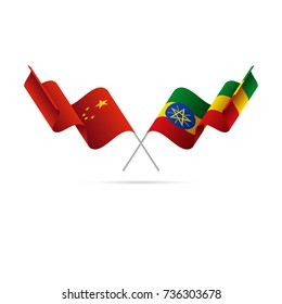 China and Ethiopia flags. Vector illustration.