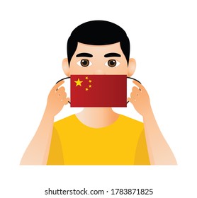 China fights coronavirus.Fight coronavirus.China flag background.Vector illustration fight covid-19 corona virus.