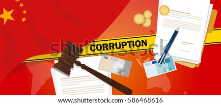 China fights corruption money bribery financial law contract police line for a case scandal government official