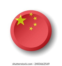 China flag - 3D circle button with dropped shadow. Vector icon.