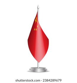 Bandera de China - mini bandera 3D colgada en el asta de escritorio. Se puede utilizar para la presentación en la cumbre o en la conferencia. Ilustración vectorial con sombreado.