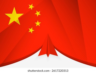 China Flag with Abstract Paper Airplane Design, National Flag in a geometric folded paper style. Vector illustration.
