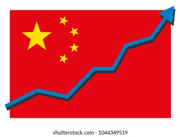 China flag with arrow graph going up showing strong economy and shares rise. Profit and success. Isolated vector illustration.