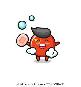 china flag badge character is bathing while holding soap , cute style design for t shirt, sticker, logo element