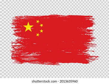China flag with brush paint textured isolated  on png or transparent  background,Symbol of China, template for banner,card,advertising ,promote,ads, web design, magazine,vector illustration 